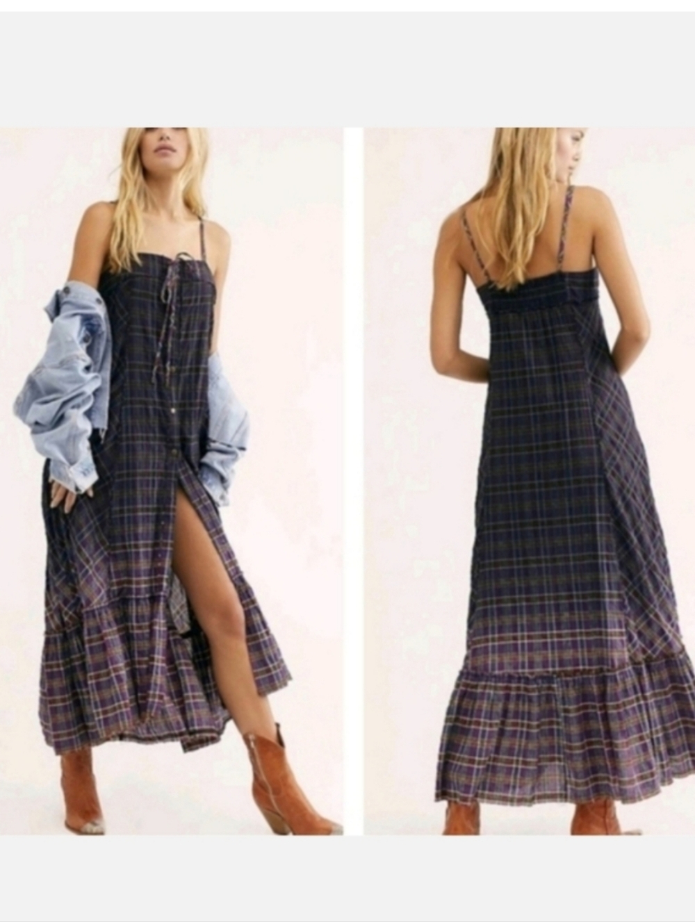 FREE PEOPLE WE THE FREE PLAID CITY MAXI DRESS